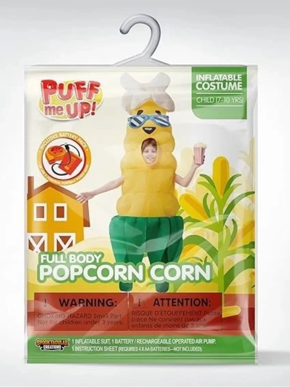 New Spooktacular Creations Puff Me Up Inflatable Popcorn Corn Costume Kids 7-10